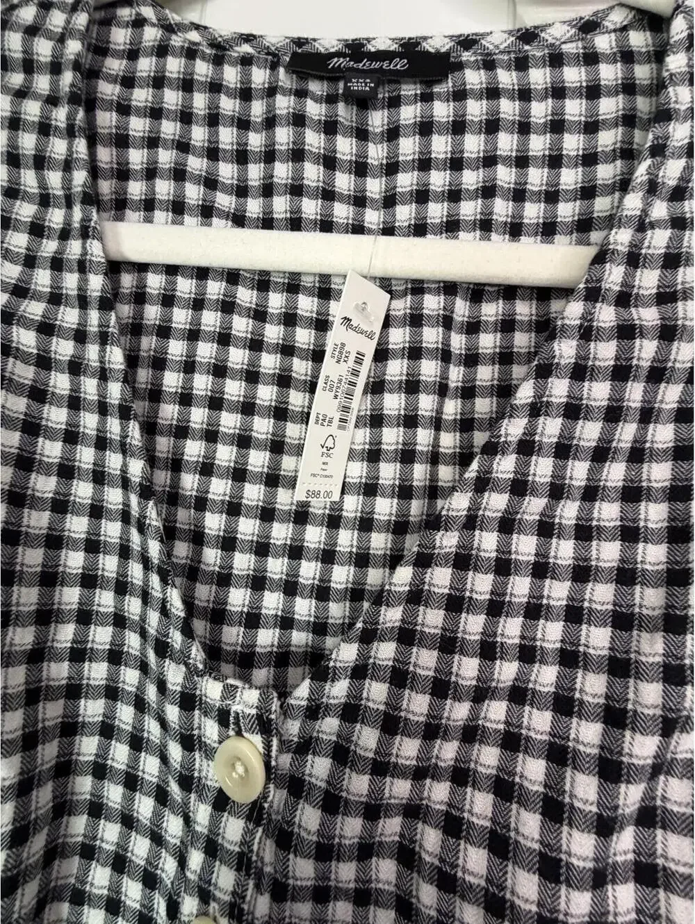Madewell Black White Gingham Peplum Top Puff Sleeve Cottagecore XXS NWT